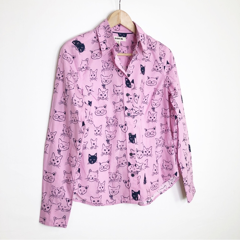 Boden black/Pink Cat Print Button-Up Shirt - Picture 10 of 12